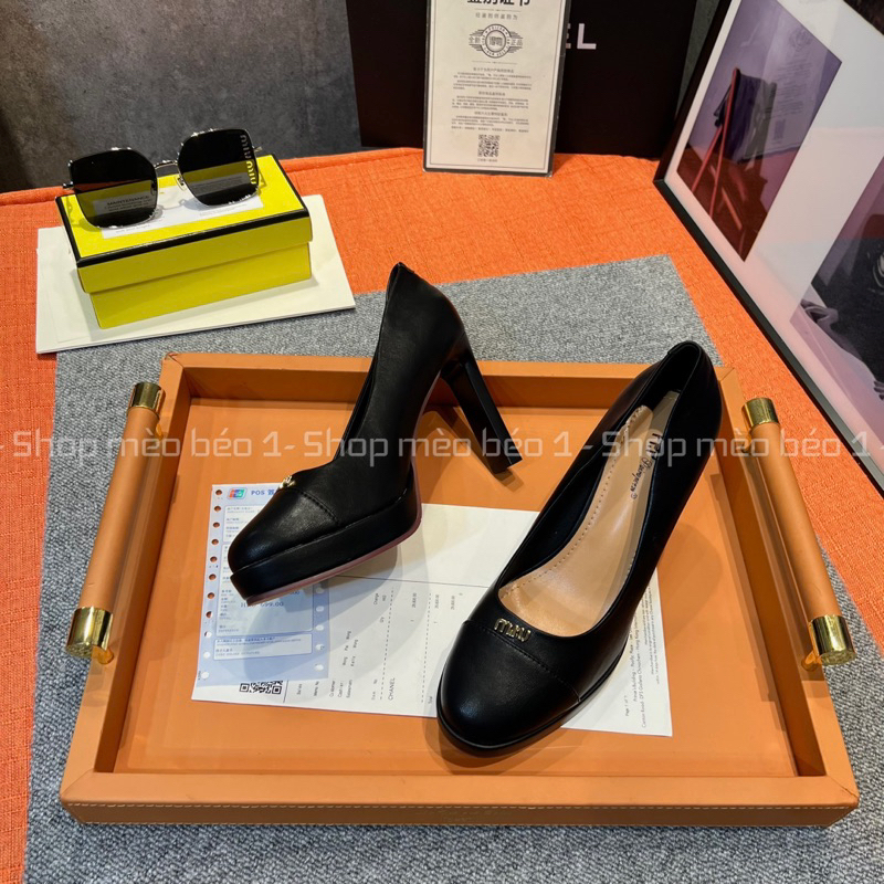 Giày cao gót miu mũi tròn đế đúp gót trụ fullbox hàng quảng châu cao cấp