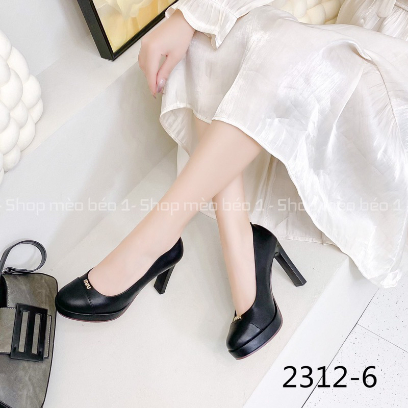 Giày cao gót miu mũi tròn đế đúp gót trụ fullbox hàng quảng châu cao cấp