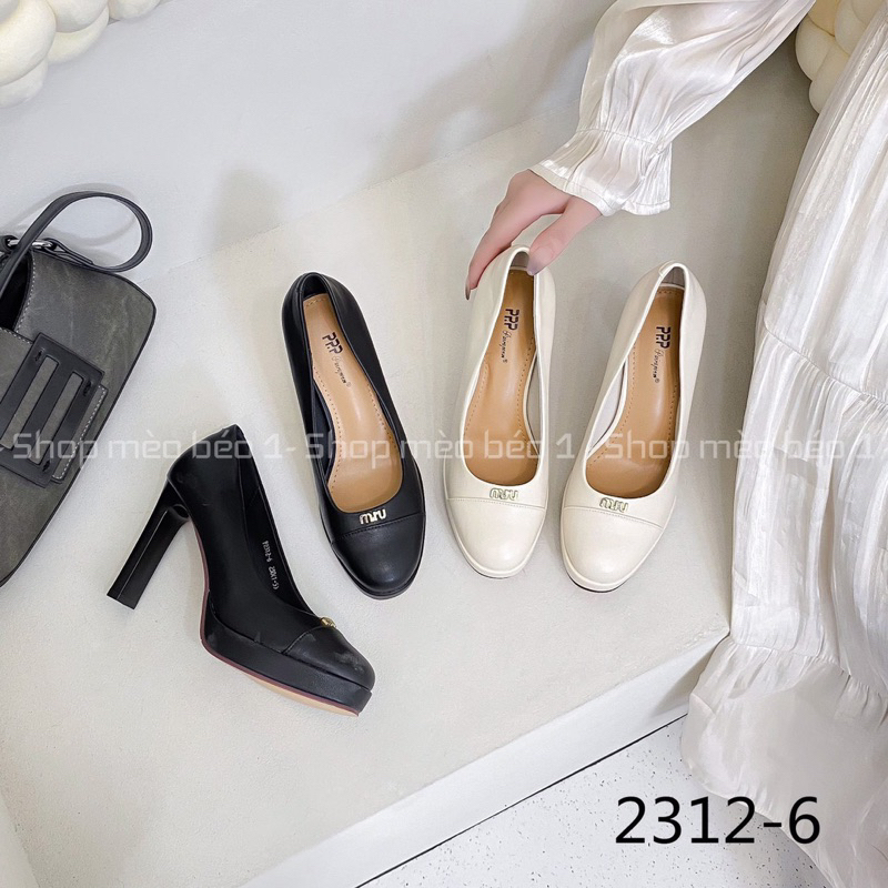 Giày cao gót miu mũi tròn đế đúp gót trụ fullbox hàng quảng châu cao cấp