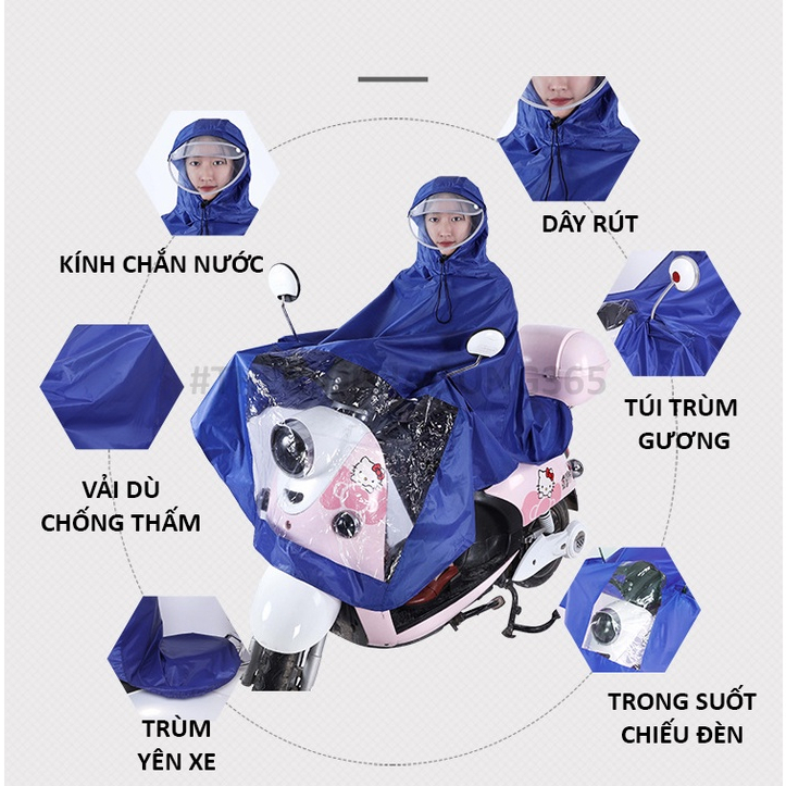 Áo Mưa Cánh Dơi Sợi Vải Dù Siêu Dầy, Áo Mưa Phản Quang Xẻ Tay Đi Xe Máy Có Kính Trong Suốt Bảo Vệ Mắt-Loại Tốt Nhất