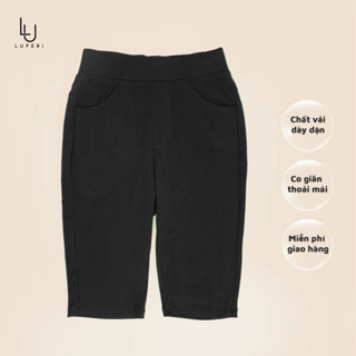 Quần cotton Legging lửng ngố Nữ Luperi LP512 chất cotton dày dặn co giãn tốt cạp chun vải quần màu đen có túi sau