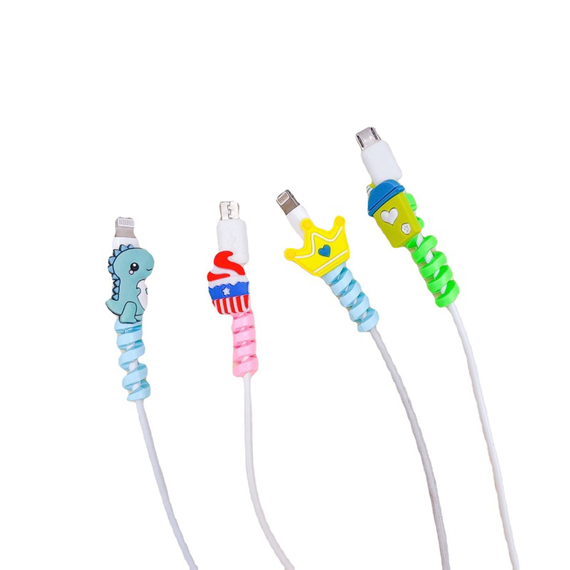 Nút Gắn Đầu Thú Bảo Vệ Dây Cáp Sạc Điện Thoại Hình Hoạt Hình Đáng Yêu