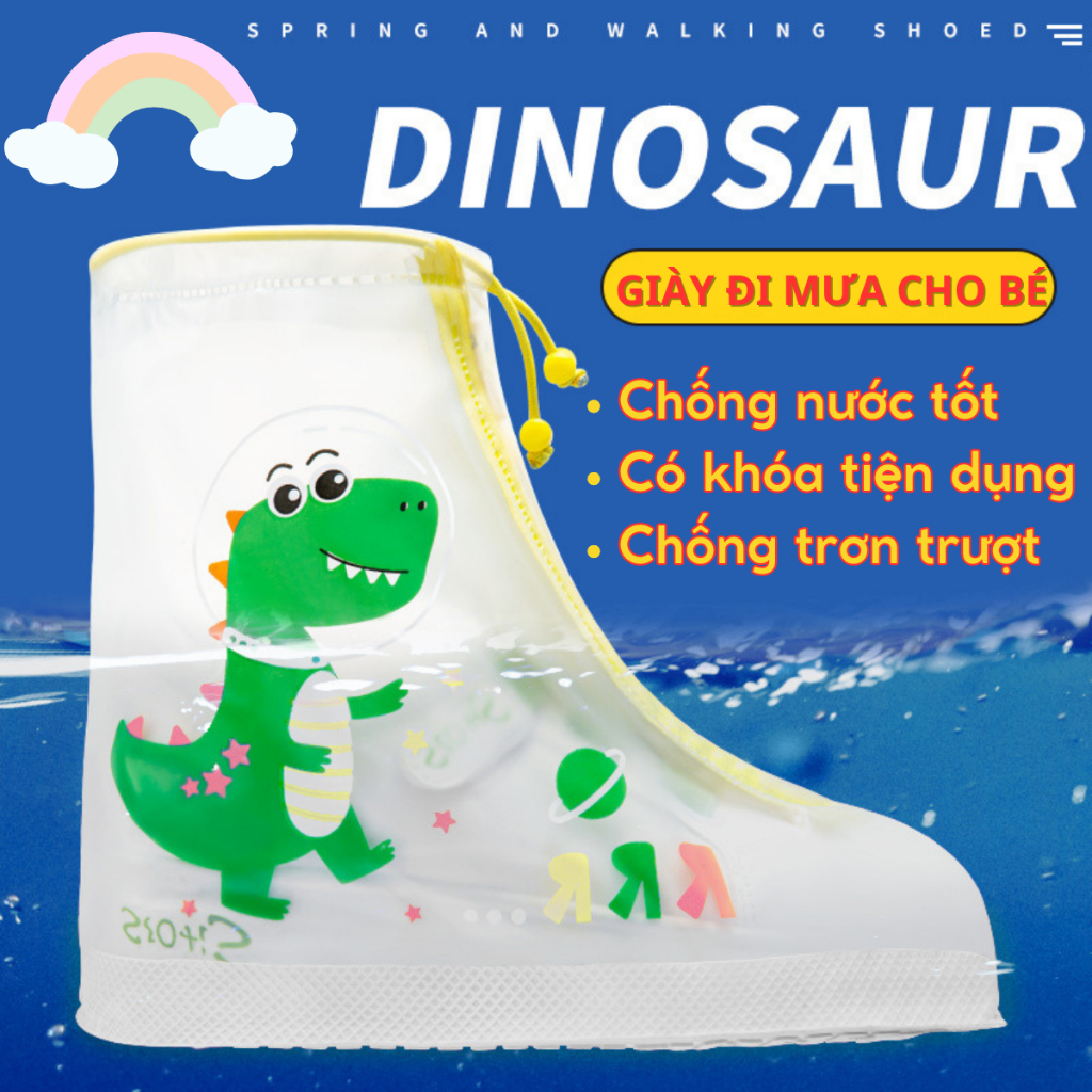 Ủng bọc giày đi mưa cho bé có khóa, chống trơn trượt. Bao giày đi mưa trẻ em dễ thương