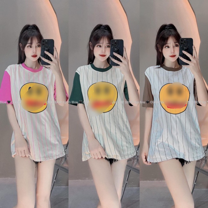 Áo Phông Mặt Cười Kẻ Pha Tay Chất Cotton Siêu Cấp Mềm Mát Không Xù Hàng Chuẩn Loại 1