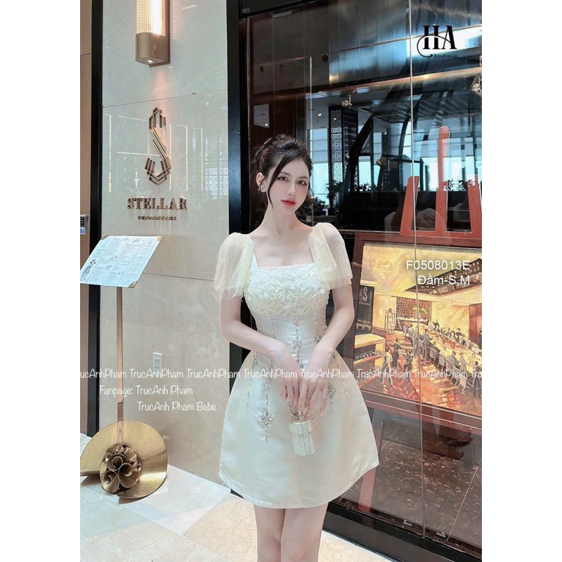 Đầm xòe tăcta tà kết đá ngực phối ren hoa pha tay voan lưới cực xinh!