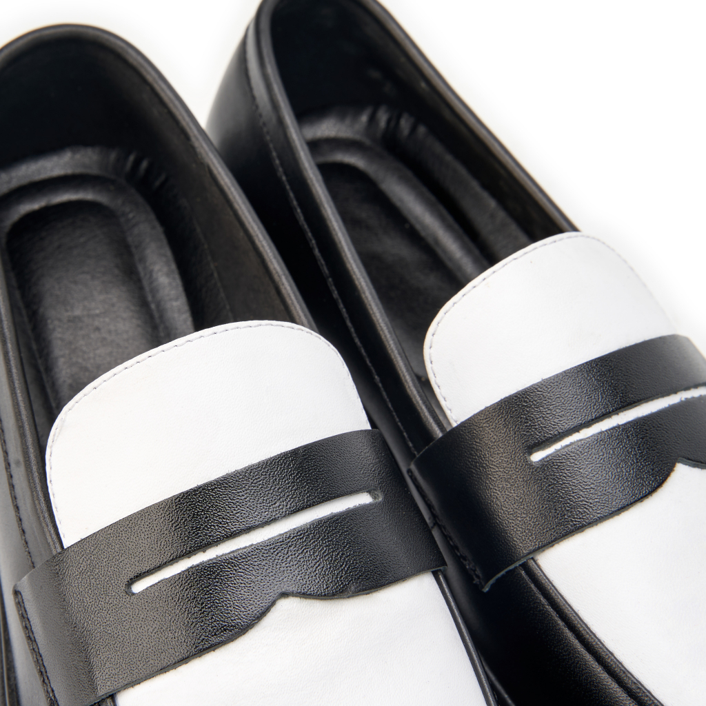 Giày Lười Nam, Giày Loafer ELEU Mũi Màu Trắng Chất Liệu Da Bò Nappa Màu Đen Kiểu Dáng Hầm Hố