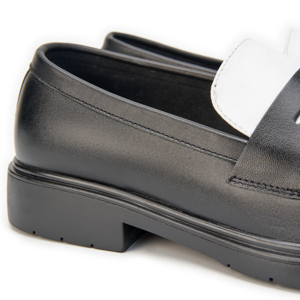 Giày Lười Nam, Giày Loafer ELEU Mũi Màu Trắng Chất Liệu Da Bò Nappa Màu Đen Kiểu Dáng Hầm Hố