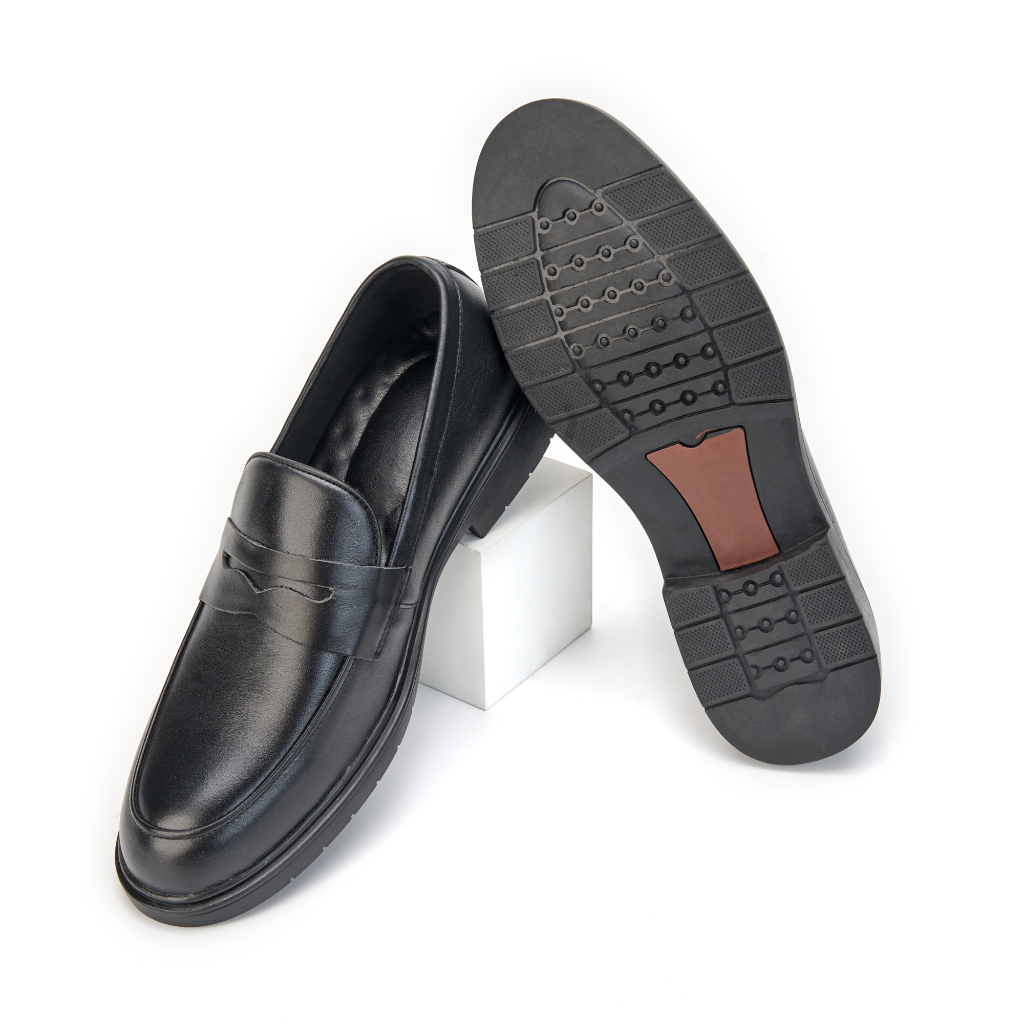 Giày Lười Nam, Giày Loafer Classic ELEU Da Bò Thật Nappa Màu Đen