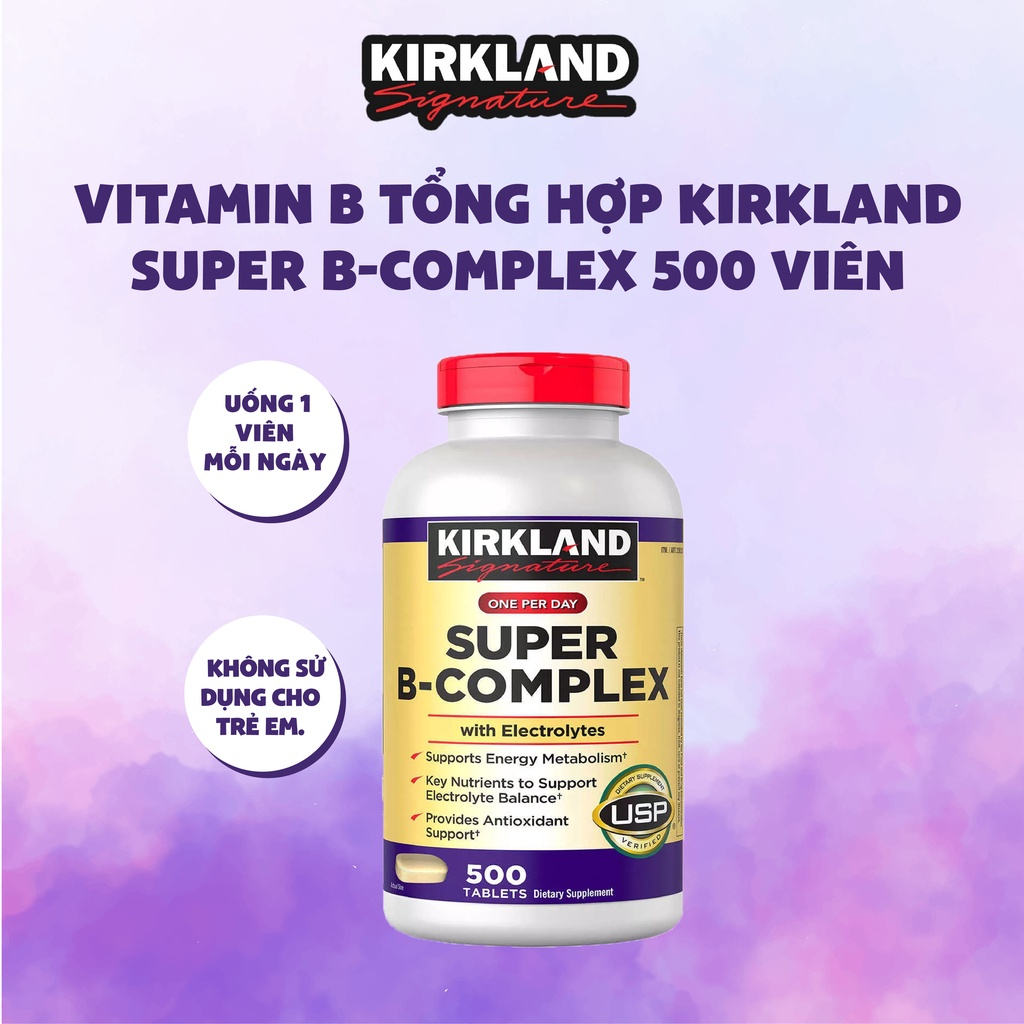 Viên uống bổ sung vitamin B Kirkland Super B-complex tăng hệ miễn dịch 500 viên extaste