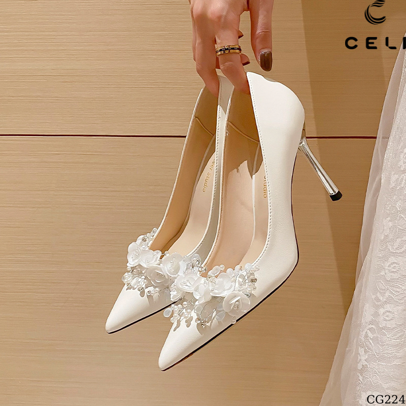 Giày cưới, giày cao gót nữ Celi Shoes 7p gót nhọn da trơn CG224