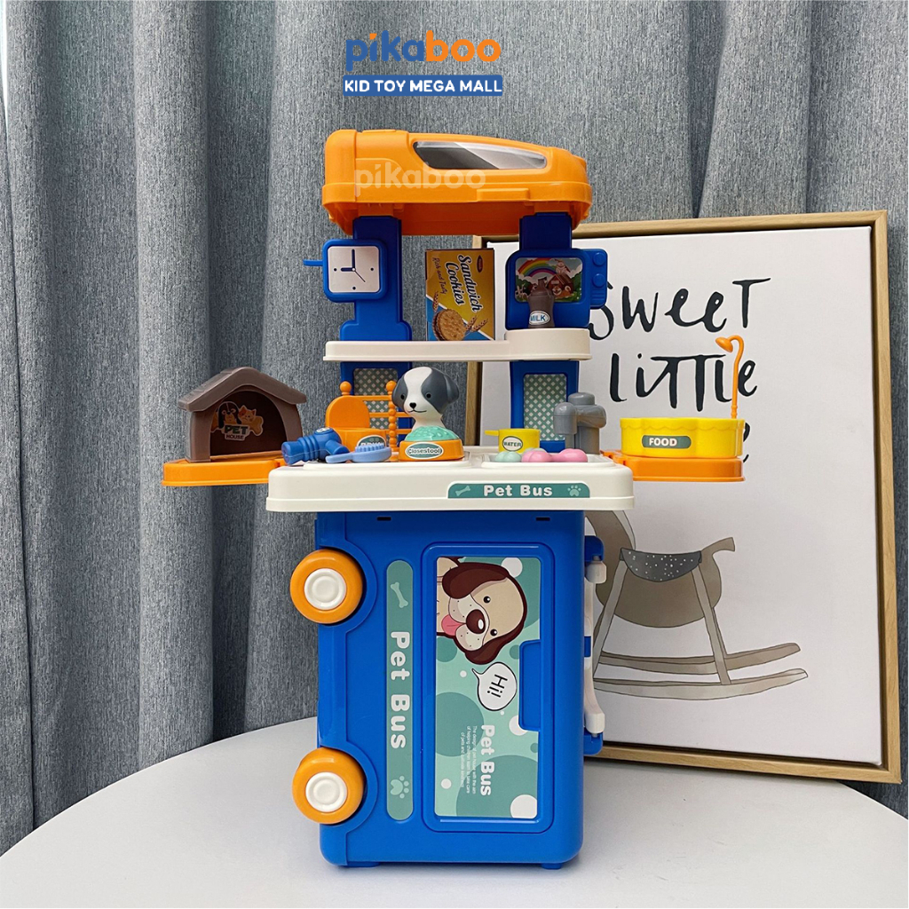 Đồ chơi nhập vai chăm sóc thú cưng 3 in 1 Pikaboo kiểu dáng ô tô, mô hình cao, thấp chất liệu nhựa ABS cao cấp an toàn