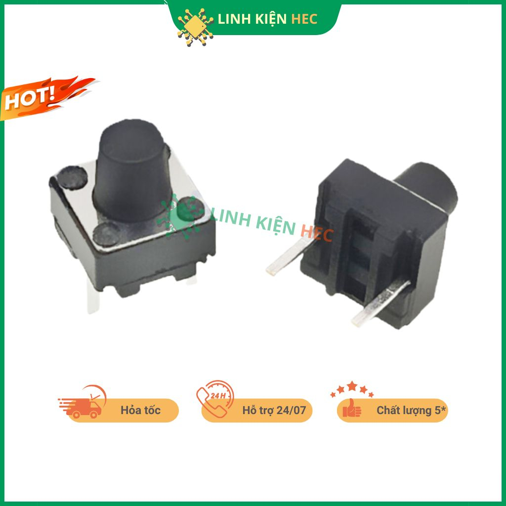 Nút nhấn 2 chân  2P DIP 6x6mm chính hãng linh kiện hec