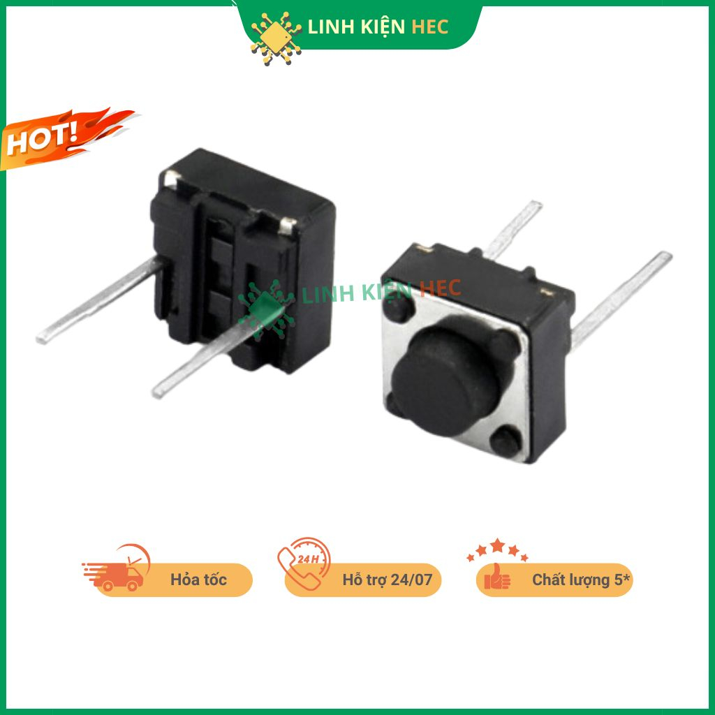 Nút nhấn 2 chân  2P DIP 6x6mm chính hãng linh kiện hec