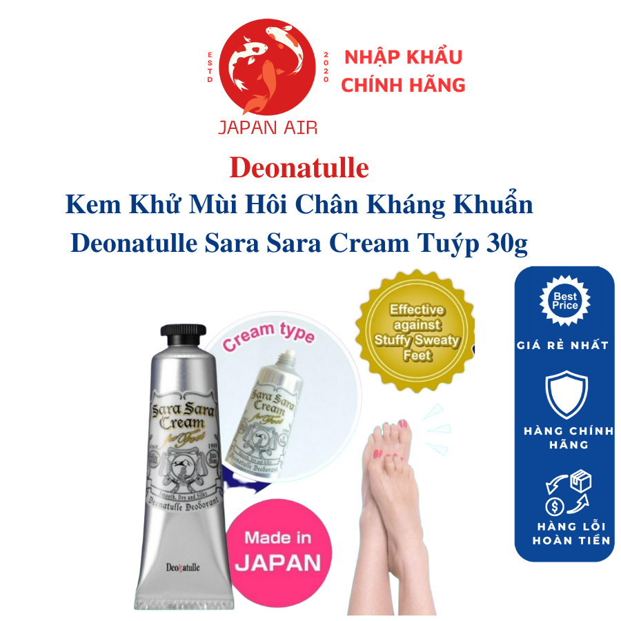 Kem Khử Mùi Hôi Chân Kháng Khuẩn Deonatulle Sara Sara Nhật Bản Tuýp 30g