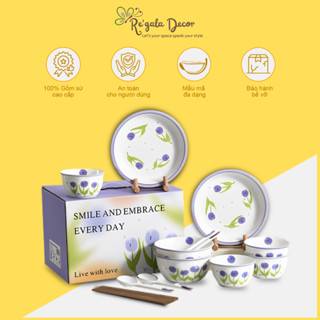 Bộ Bát Đũa Sứ Re'gala Decor - Set Bát Đũa, Chén Dĩa Sứ Cao Cấp ,Đa Dạng Kiểu Dáng, Sang Trọng Kèm Hộp Quà Tặng