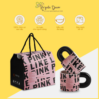Set Cốc Sứ Cao Cấp Re’gala Decor Kèm Thìa Black Pink - Quà Tặng Độc Đáo Dành Cho Fan Hồng Đen, Gồm Hộp Quà Tặng
