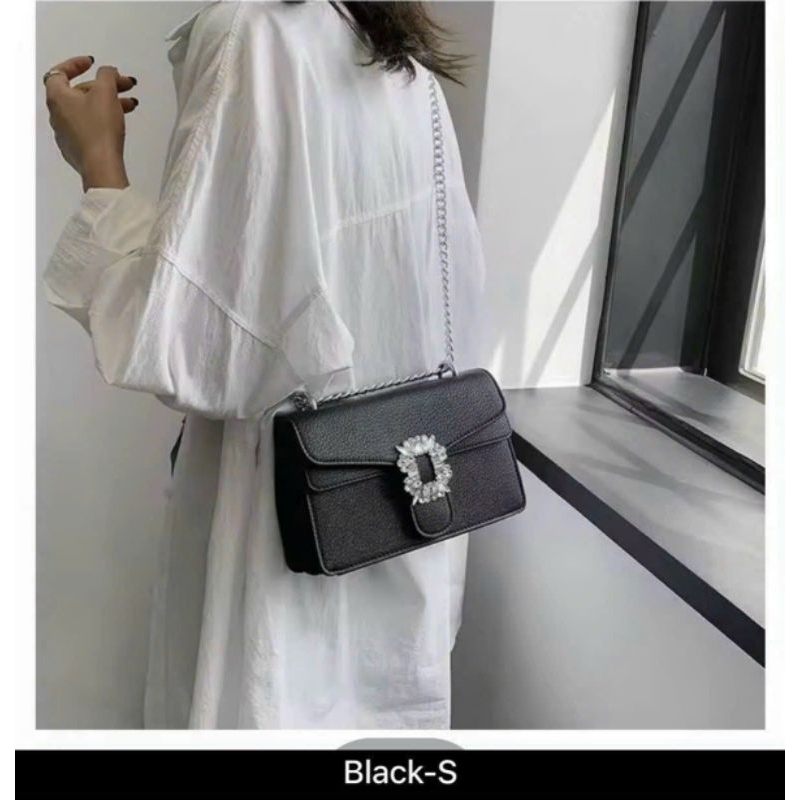 Túi Đeo Chéo, Túi Đeo Vai Mặt Đá - Đen Trắng Bạc