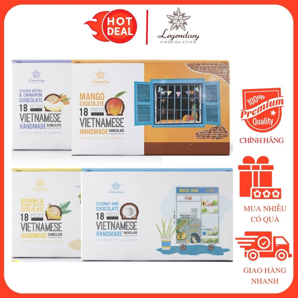 Socola Zoom Legendary Chocolatier Nhân Rượu Dừa/Bơ Đậu Phộng/xoài/Quế Hạt Điều Hộp 18 Viên