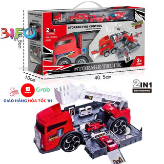[MỚI] Đồ chơi Super Storage xe tải vận chuyển ô tô cứu hỏa cỡ lớn chở 4 máy bay xe nhỏ có gara cần cẩu quà tặng bé trai