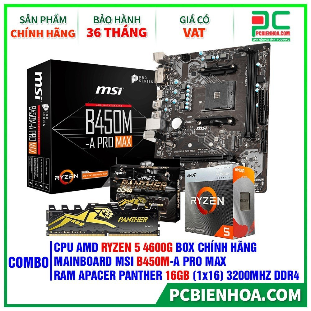 Combo AMD - B450M- RYZEN 5 4600G- 16G -36T