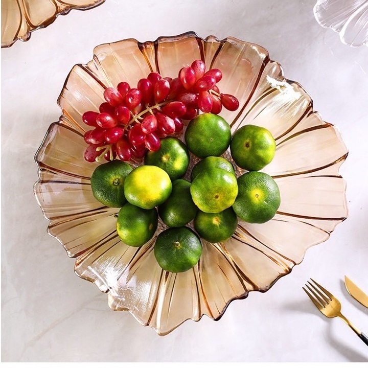 Đĩa Pha Lê Hình Cánh Hoa Hướng Dương Đựng Hoa Quả Bánh Kẹo Tết Màu Vàng Sang Trọng