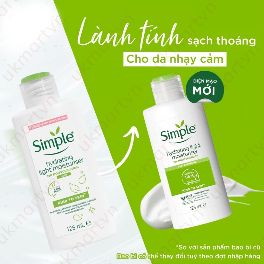 Sữa Dưỡng Da Simple Kind To Skin Hydrating Light Moisturiser 125ml Dưỡng Ẩm 12H Cho Làn Da Nhạy Cảm