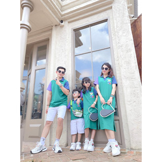 Set đồ đôi gia đình cổ v xanh lá dd11