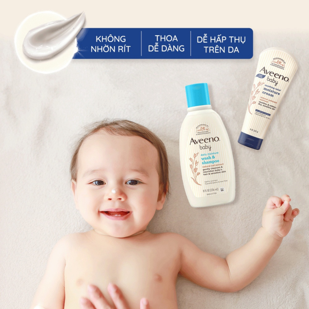 Sữa tắm gội Aveeno Baby daily moisture wash & shampoo - Sữa tắm Aveeno baby toàn thân 236ml 2IN1