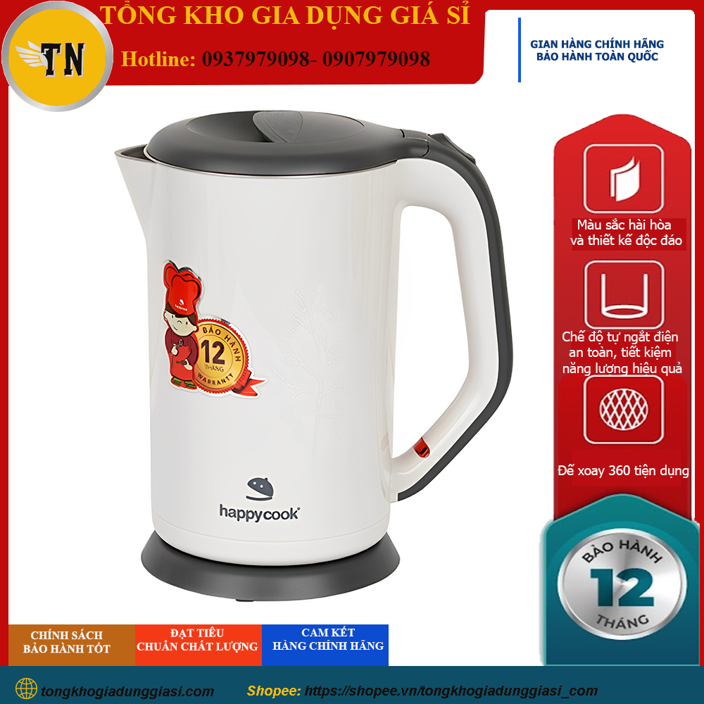 Ấm Đun Siêu Tốc, Bình Siêu tốc Happy Cook HEK-17WF (1.7L), chính hãng, đun nhanh, tiết kiệm điện tối đa, BH 12 tháng