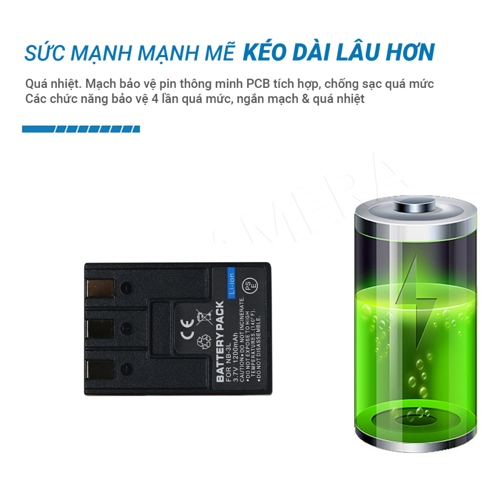 Pin Canon NB-3L NB-3LH cho Máy ảnh Canon IXUS I5 SD20 PC1114 PC1169 L L2...  NB 3L Dung lượng cao chính hãng