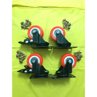 Bánh xe đẩy 5 phân màu đỏ, 50mm ( 1 bộ gồm 4 bánh xe ,kèm 16 ốc vít 2 như hình)