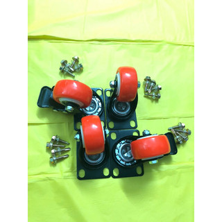 Bánh xe đẩy 5 phân màu đỏ, 50mm ( 1 bộ gồm 4 bánh xe ,kèm 16 ốc vít 2 như hình)