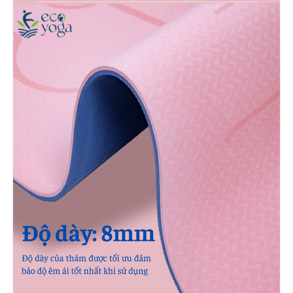 Thảm Yoga 8mm 2 Lớp Định Tuyến Cao Cấp Kèm Túi Chống Trơn Trượt, Đàn Hồi, Thấm Hút Mồ Hôi Tốt