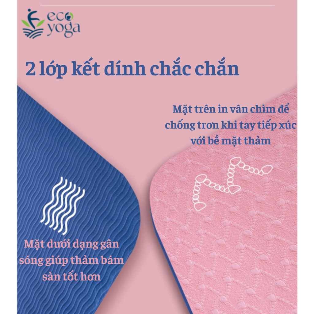 Thảm Yoga 8mm 2 Lớp Định Tuyến Cao Cấp Kèm Túi Chống Trơn Trượt, Đàn Hồi, Thấm Hút Mồ Hôi Tốt