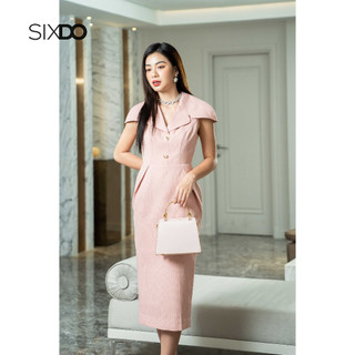 Đầm midi dệt thoi dáng bút chì kẻ hồng thời trang SIXDO