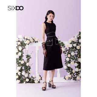 Đầm midi thô sát nách phối túi thời trang SIXDO