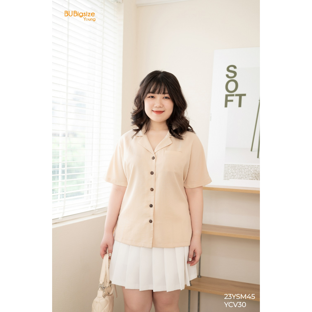 Áo sơ mi cổ bẻ ve tay ngắn BIGSIZE (55kg đến 95kg) - 23YSM45 - [BU Bigsize Young]