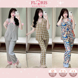 Bộ đồ ngủ nữ pizama mặc nhà cổ 2 lớp tay ngắn quần dài - Đồ bộ lụa mango mềm mại thoáng mát