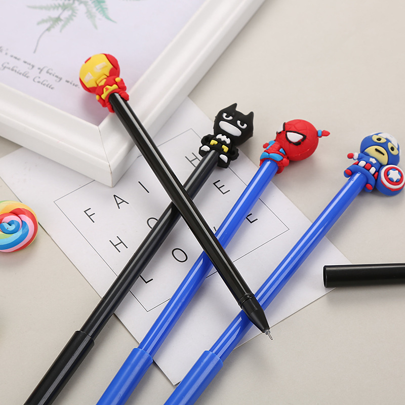 Bút bi cute siêu nhân anh hùng, bút bi nước mực gel đen ngòi 0.5mm nhiều màu dễ thương đồ dùng học tập