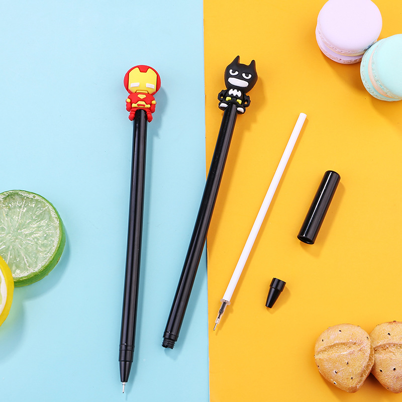 Bút bi cute siêu nhân anh hùng, bút bi nước mực gel đen ngòi 0.5mm nhiều màu dễ thương đồ dùng học tập