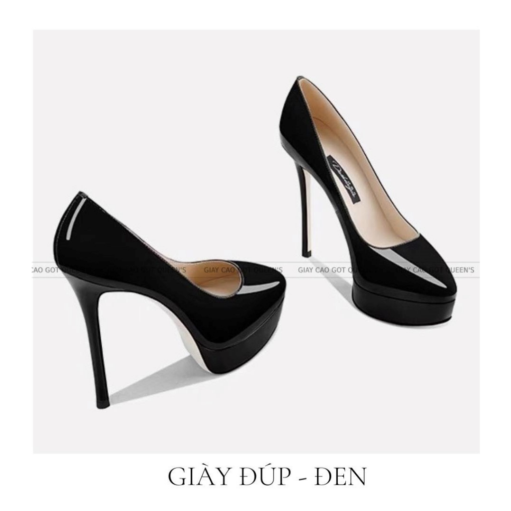 Giày cao gót bít mũi imqueen, đế đúp, chất liệu da bóng, cao 11-12cm