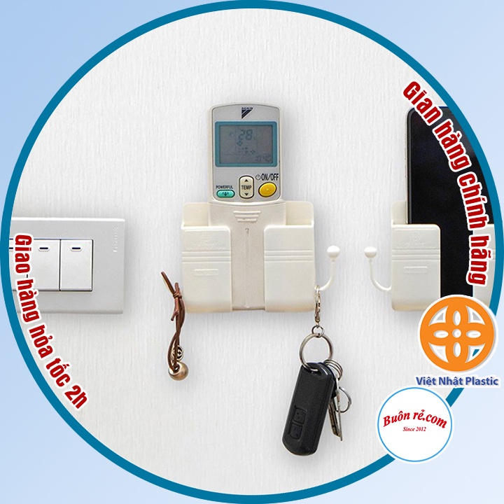 Kệ dán tường để điện thoại, điều khiển remote Việt Nhật , Khay đựng điện thoại khi sạc có móc treo