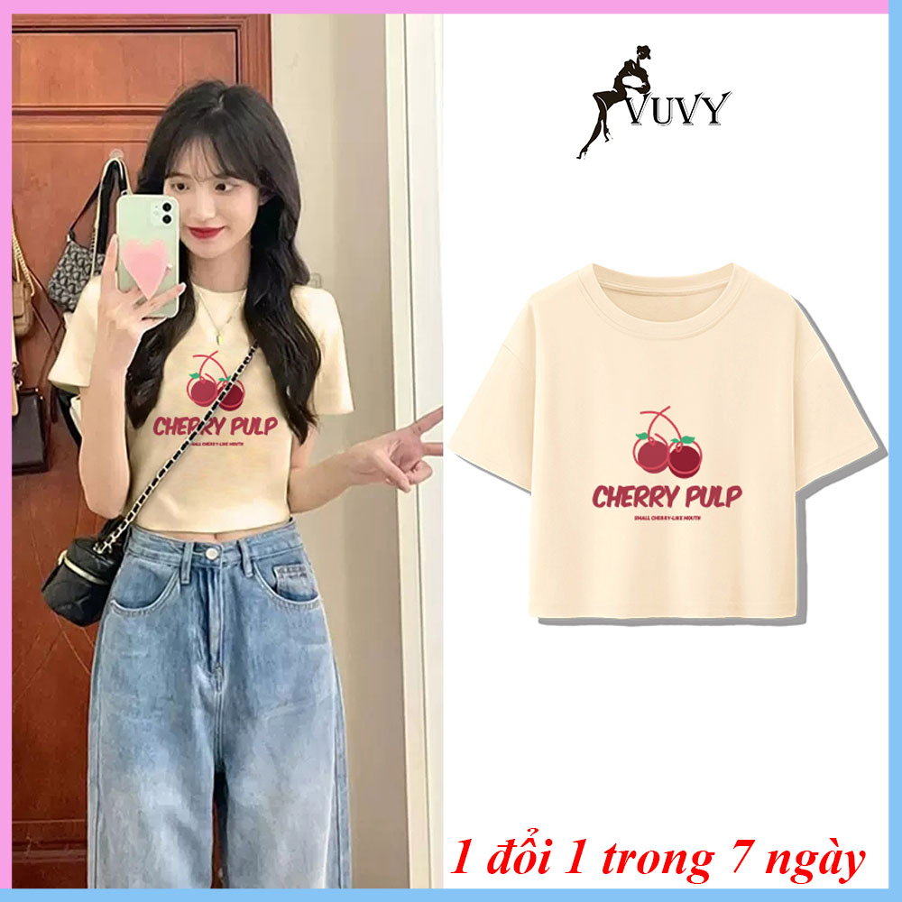 Áo croptop nữ ôm body tay ngắn VUVY hình cherry siêu tôn dáng CRT17 | BigBuy360 - bigbuy360.vn