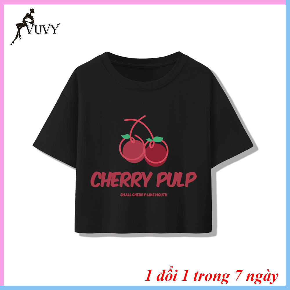 Áo croptop nữ ôm body tay ngắn VUVY hình cherry siêu tôn dáng CRT17 | BigBuy360 - bigbuy360.vn