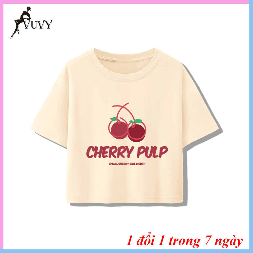 Áo croptop nữ ôm body tay ngắn VUVY hình cherry siêu tôn dáng CRT17 | BigBuy360 - bigbuy360.vn