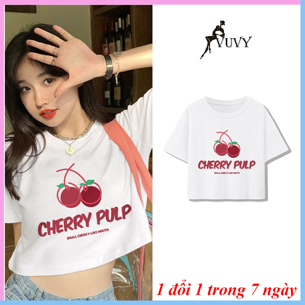 Áo croptop nữ ôm body tay ngắn VUVY hình cherry siêu tôn dáng CRT17 | BigBuy360 - bigbuy360.vn