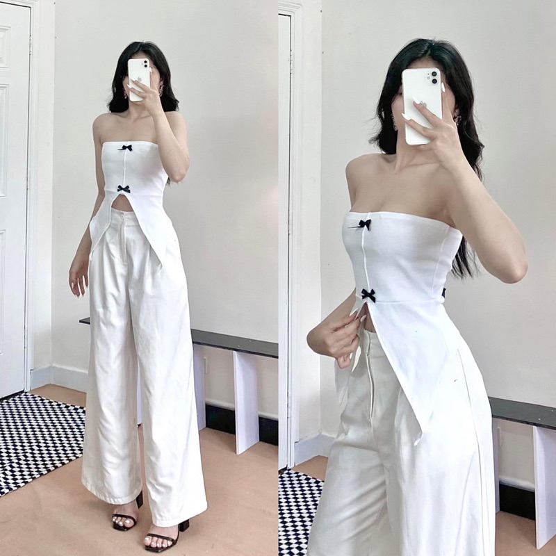 ÁO ỐNG QUÂY_ áo quây nơ xẻ tà HUOL.oi