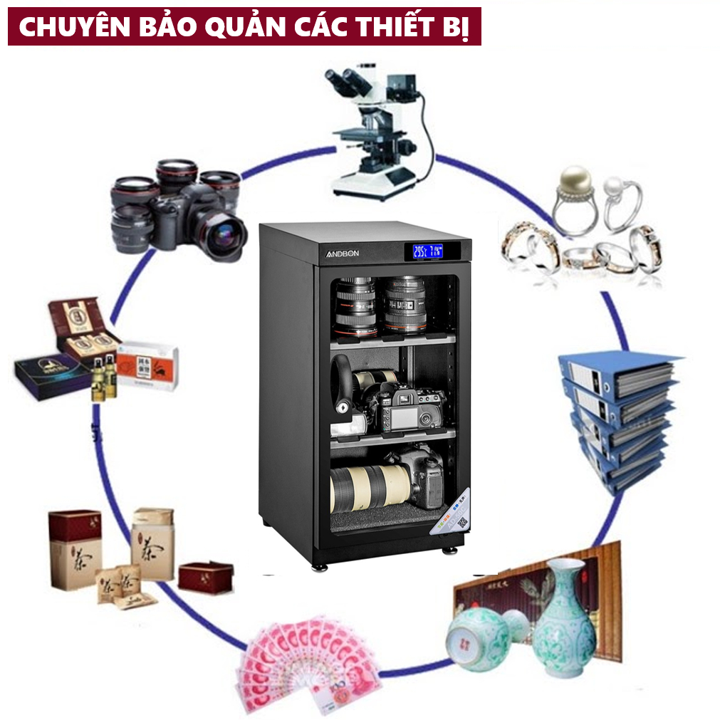 Tủ chống ẩm máy ảnh 50 lít Andbon AD-50C [BH hãng 60 tháng], Tủ hút ẩm máy ảnh 50l ba ngăn công nghệ Nhật Bản