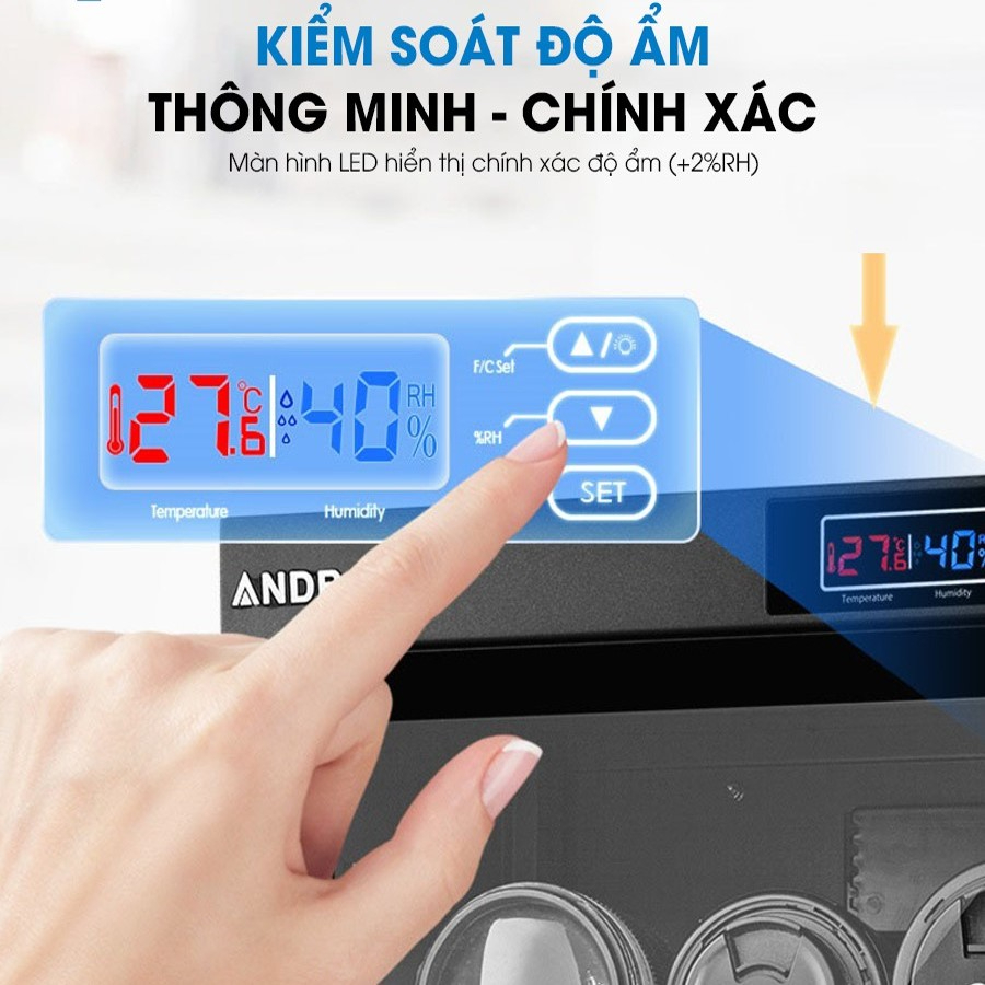 Tủ chống ẩm máy ảnh 30 lít Andbon AB-30C bảo hành 5 năm, tủ hút ẩm máy ảnh 30l hai ngăn có xốp chống nước dry cabinet