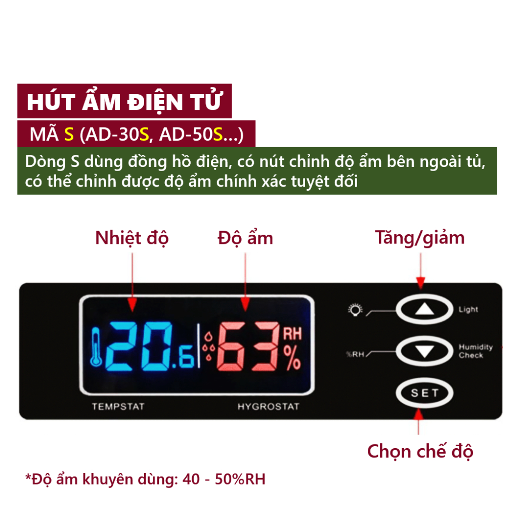 Tủ chống ẩm máy ảnh 50 lít Andbon AD-50C [BH hãng 60 tháng], Tủ hút ẩm máy ảnh 50l ba ngăn công nghệ Nhật Bản